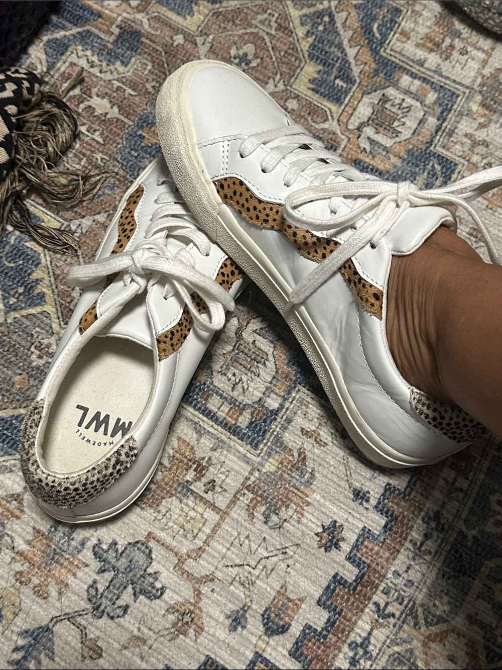 Madewell White Leather Sneakers with Tan Leopard Panels